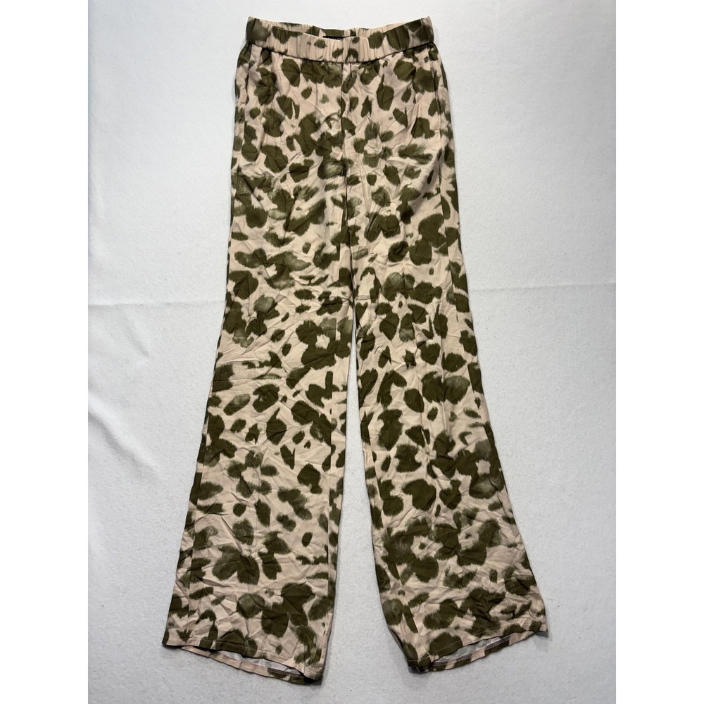 Luisa Cerano Dress Pants Womens 4 Pink Green Animal Print Wide Leg Pull On